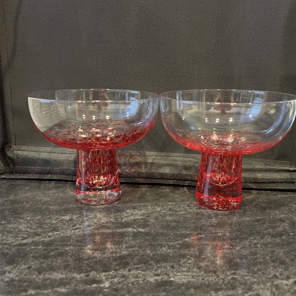 Set of 2 Pier 1 Stemless Red speckled Confetti design ￼Margarita Glasses